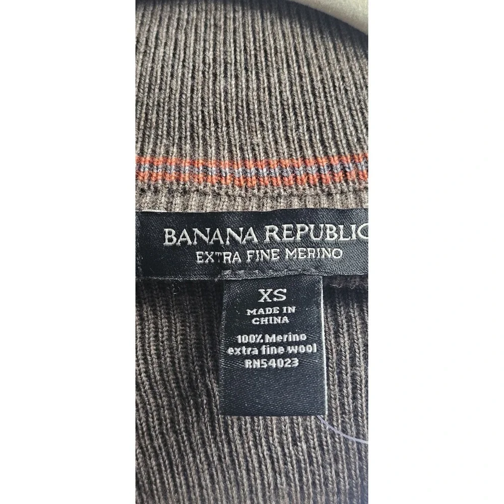 NWT Banana Republic brown men Sz XS full zip sweater extra fine Merino mock neck